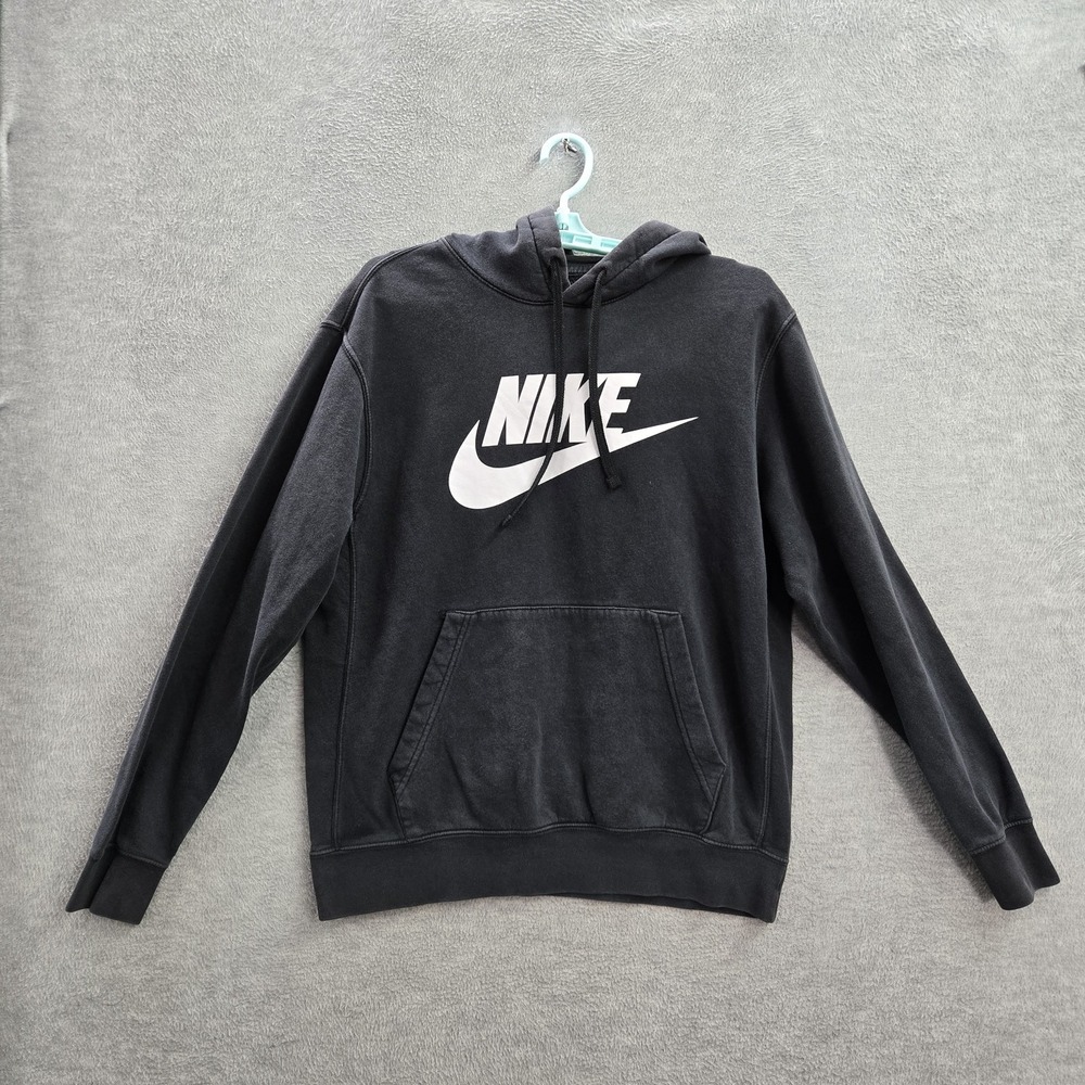 Nike Women Hoodie M Black Fleece Swoosh‎ Activewear Logo Long Sleeve Relaxed Fit